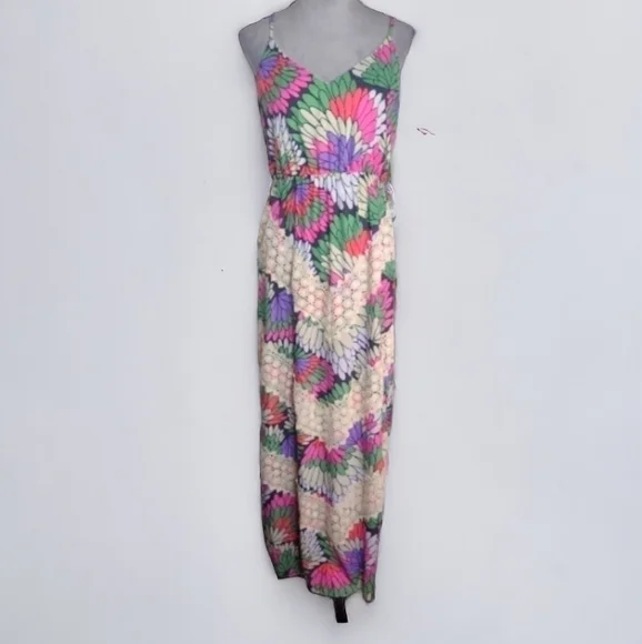 Judith March Floral Maxi Dress Size L Crochet Details Racer Back - Picture 2 of 7